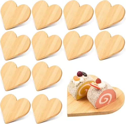 MixTeach 12Pcs Heart Bamboo Cutting Board Heart Shaped Charcuterie Board Wood Valentine