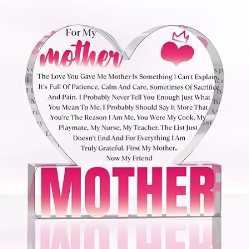 Mom Gifts from Daughters Son Mothers Day Decorations Bonus Step Mom Gifts Home Bedroom Bookshelf Office Desk Heart Shape Acrylic Decor
