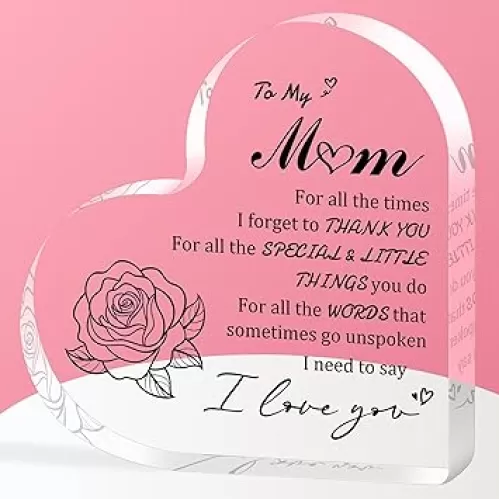 Mothers Day Gifts for Mom, Birthday Gifts for Mom from Daughter/Son Acrylic 5.1x5.1 In Heart Keepsake, Love Best Moms Ever Gift, First Mothers Days Gift for New Moms Christmas Valentines Day Decorations
