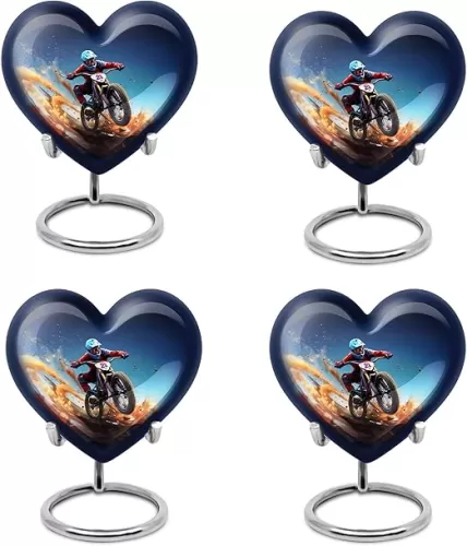 Motorcycle Heart Shaped Urns For Human Ashes, Memorial Keepsakes For Ashes, Funeral, Human Remains Urn Adult, Large Urn For Human Ashes, Adult Urns For Human Ashes Women & Men, 3inch, Set Of 4