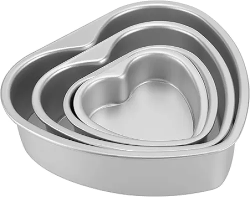 MOUYAT 4 Pack Aluminium Heart Shaped Cake Pans Set, 5, 6, 8, 10 Inch Heart Shaped Cake Tray Tin Baking Mold with Removable Bottom for Baking Quiche, Muffin, Chocolate