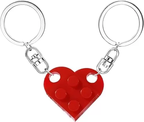 MPK Brick Matching Couple Heart Keychain for Boyfriend Girlfriend Valentines Day Stuff Him Friends Love Set Gifts