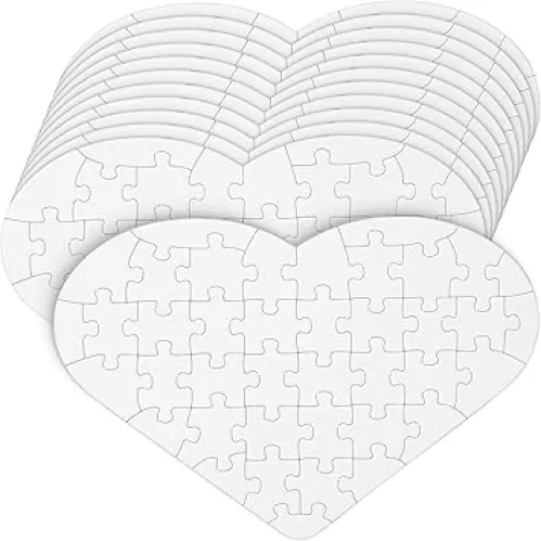 Mr. Pen- Blank Puzzle, 12 Pack, 40 Pieces/Pack, 9.3" x 6.2", Heart Shaped White Puzzle, Blank Puzzles to Draw on