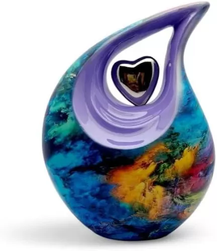 Multicolor Teardrop Cremation Urns with Heart for Human Ash - Decorative Urns Keepsake Large Urns for Human Ashes - 10 Inches Holds Upto 200lbs
