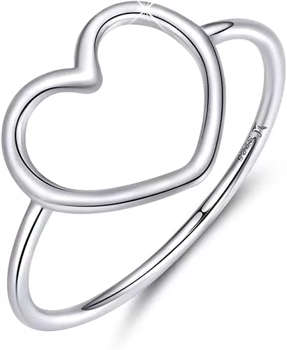 MUNDELL Sterling Silver 925 Simple Minimalist Heart Finger Rings for Women Wedding Engagement Statement Jewelry