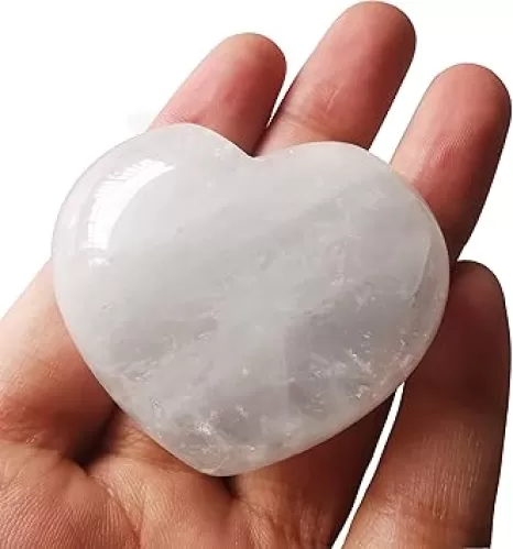 Natural Rock Quartz Heart Love Chakra Stone, Polished Palm Crystals and Healing Stone (1.8 Inch)