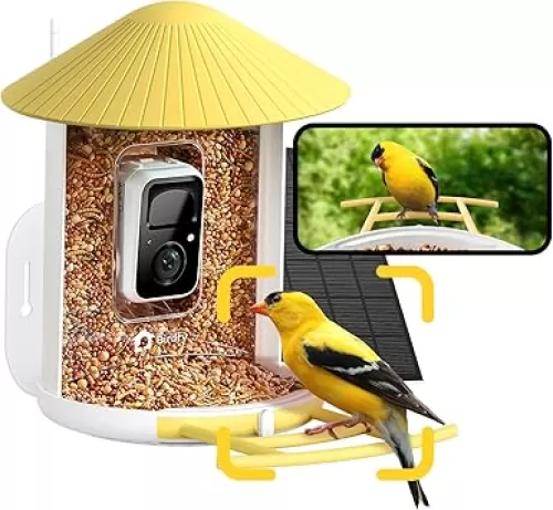 NETVUE Birdfy AI Smart Bird Feeder with Camera, Solar Powered, Lifetime AI Auto Capture and Identify 6000+ Bird Species, Cloud Storage & Live Birdwatching, Ideal Present (Yellow)