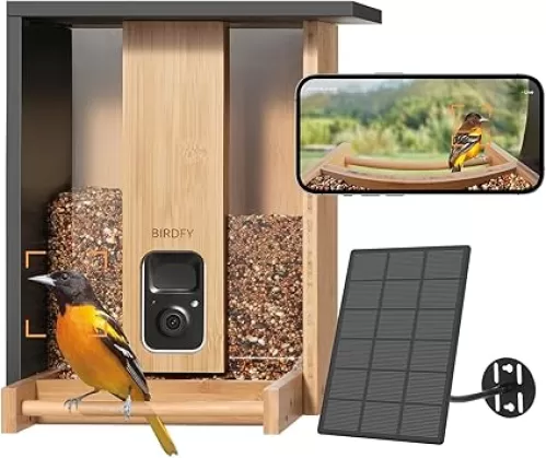 NETVUE by Birdfy Smart Bird Feeder with Camera Solar Powered, Permanent AI Identify 6000+ Bird Species & Motion Detection, Renewable Upgraded Bamboo Wood, Ideal Gift