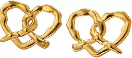 New 2026 Unisex Stainles Stell Gold Plated Pretzel Shape Stud Earrings Creative Love Heart Knot Twisted Ear Accessories Trend Lightweight Jewelry Fashion Trendy Gift For Women And Men