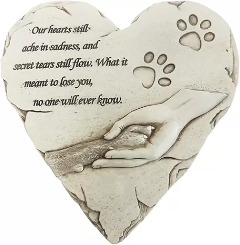 New York Dog Pet Memorial Stones, Hand-Painted Heart-Shaped Loss of Pet Dog Memorial Gifts with Sympathy Poem and Paw in Hand Design, (White)