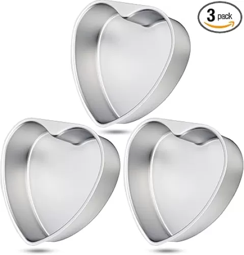 Nuogo 3 Pieces Heart Shaped Cake Pans 8 Inch Aluminum Heart Cake Pans Funny Cake Tins for Baking DIY Mold Tool for Kitchen Birthday Wedding