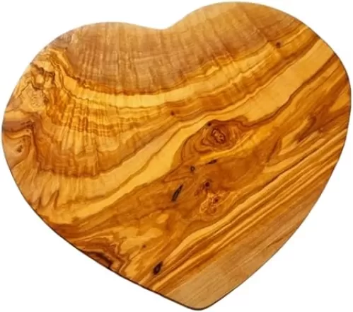 Olive Wood Heart-Shaped Board - Multi-Use: Cheese, Meat, Charcuterie, Decorative - 27L x 25L cm - Brown