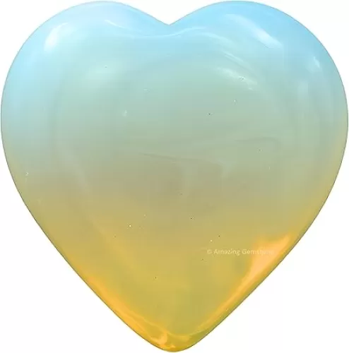 Opalite Crystal Heart Palm Stone - Pocket Massage Worry Stone for Natural Body Chakra Balancing, Reiki Healing and Crystal Grid