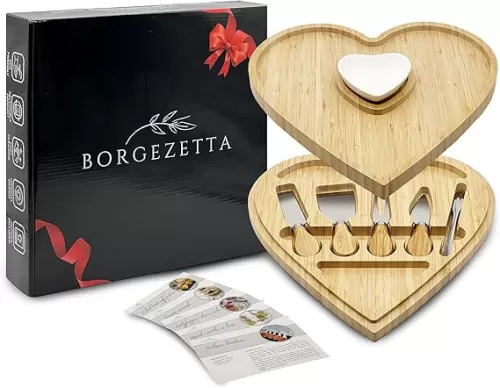 Organic Bamboo Heart Cutting Board Set 2 Reversible Cheese Board Heart Shaped Charcuterie Board Bridal Shower Favor Cute Charcuterie Board Heart Decor Wedding Gifts mothers day brunch ideas