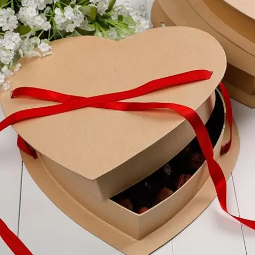 Pack of 3 Heart Shape Paper Mache Gift or Candy Boxes - Old Fashioned Empty Pre-made Cardboard Valentine Candy Boxes with Ribbon Slots for Valentine Chocolates, Gifts, and Sweet Treats (12" x 12")