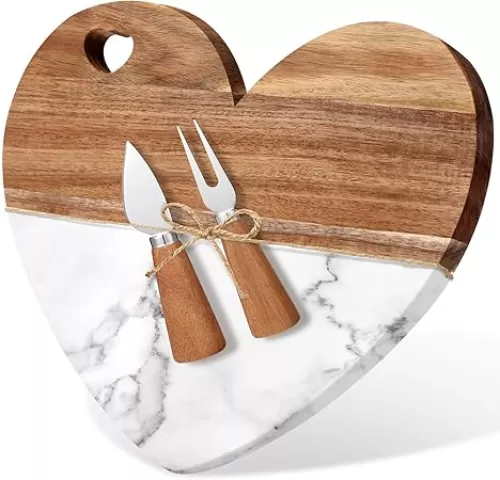 Patelai Heart Shaped Marble Charcuterie Cutting Serving Board for Women 12