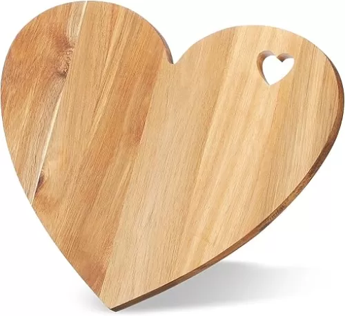 Patelai Valentine Gifts Heart Shaped Cutting Board Acacia Wood Bread Cheese Serving Platter Serving Charcuterie Board for Meat Cheese and Vegetables(Heart Hole Style)