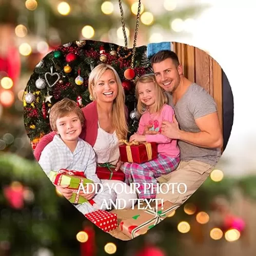 Personalized Ceramic Hanging Ornament - Custom Ceramic Double-Sided Printing, Christmas Tree Ornament Xmas Decor, Gifts for Family Lover Friends Anniversary (Heart-Shaped)
