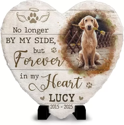 Personalized Memorial Gifts - Heart Shaped Stone with Dog Paw Prints and Cat Tribute - Selective Quotations, Picture Frame Gift for Pet Lovers to Decor Home and Table