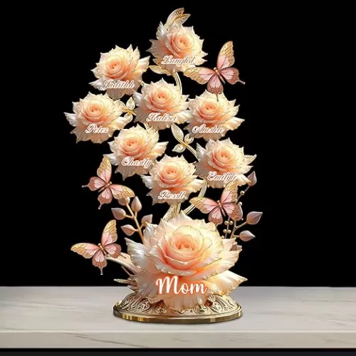 Personalized Names Flower Acrylic Plaque, Personalized Mother Custom Shaped Acrylic Plaque, Each Rose Holds A Piece of Your Heart, Mothers Day Garden Gift For Mom Grandma From Daughter Son Grandkids