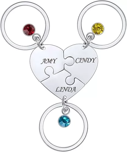 Personalized Puzzle Piece Keychain with 2-4 Names Heart Shape Custom Name Keychian for Family Gifts