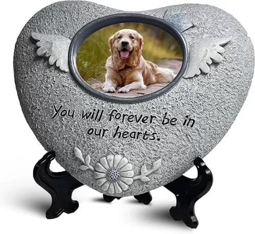 Pet Memorial Stones for Dog or Cats, Loss of Dog Sympathy Gift Indoor Display, Pet Grave Markers Dog Bereavement Gifts Outdoor Tombstone Heart Shaped Carve "You will forever be in our heart"