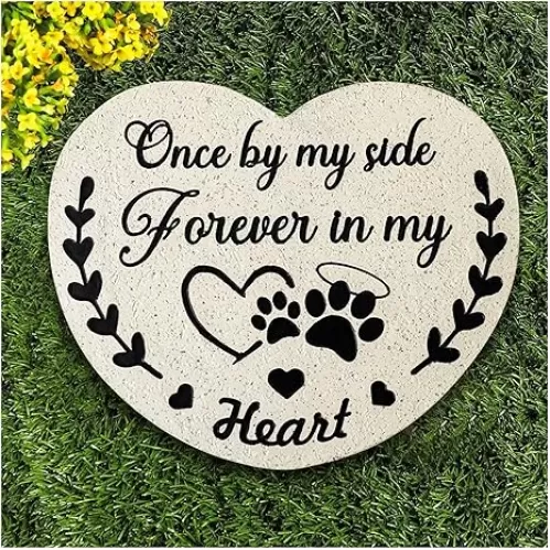 Eremaoy Pet Memorial Stones for Dogs, Garden Resin Dog Memorial Gifts for Loss of Dog, Heart-Shaped Loss of Dog Sympathy Gift, Once by My Side Forever in My Heart Dogs Memorial Stones1