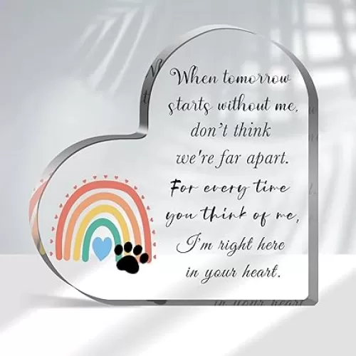 Pet Sympathy Gifts for Loss of Dog and Cat, Pet Bereavement Gifts, Pet Remembrance Gift, Pet Loss Gifts, Passing Away Gifts, Pet Footprint, Pet Sympathy Memorial Heart Shaped Acrylic Decor Sign