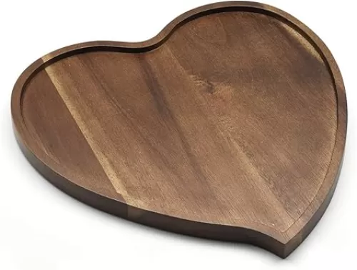 Premium Acacia Wood Heart Shape Plate Romantic Wedding Serving Tray for Snack Cake Fruit Nuts Appetizer, 8.25"x6.75", 1 Pack