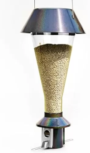 Premium Large 4L / 8 LBS Capacity Squirrel Proof Wild Bird Feeder & Hanging Bracket - Roamwild MEGA Feeders - Mixed Seed/Sunflower Heart Feeder (Iridescent Green)