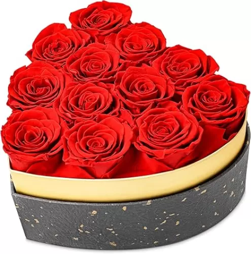 Preserved Flowers for Delivery Prime, Forever Flowers 12 Piece Real Forever Roses in a Heart Shape Box, Eternal Rose, Birthday Gifts for Women, Girlfriend, Mom, Wife Gift(Red)