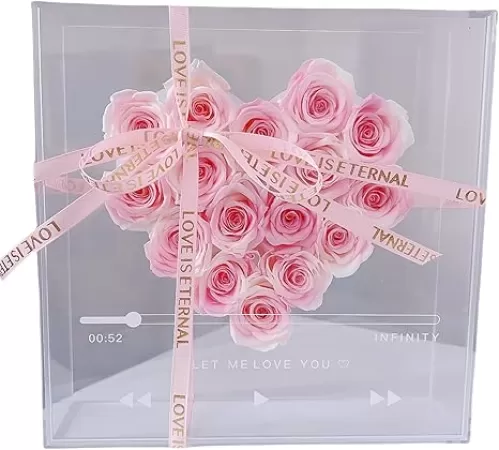 Preserved Flowers Roses in a Heart Shape Box, Flowers for Delivery Prime, 100% Real Roses That Last Up to 3 Years, Roses Gifts for Her Valentine’s Day, Mother’s Day, Anniversary, Birthday, Christmas (Pink)