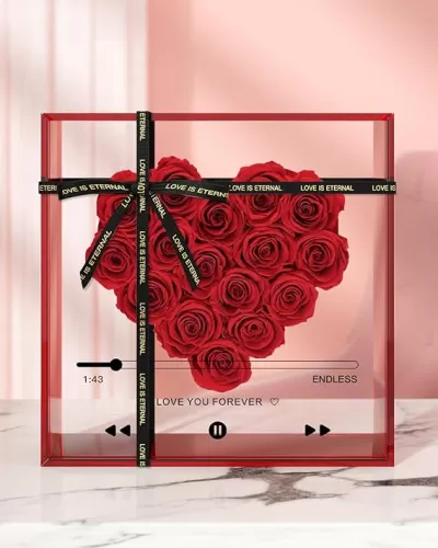 Preserved Roses for Mothers Day, Handmade Forever Flowers Box for Mom, Unique Flower Gifts for Girlfriend Wife, Wedding Anniversary Presents for Her, Birthday Gifts for Mom Grandma (Red)