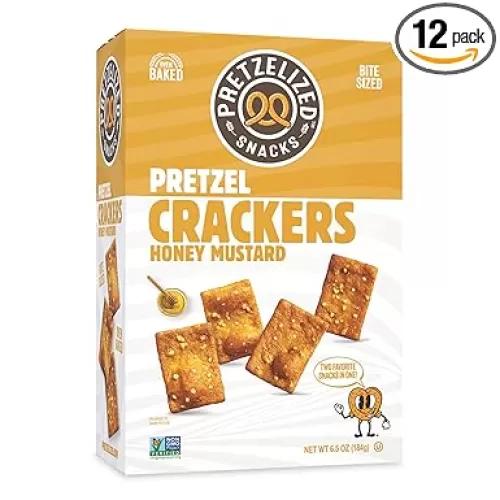 PRETZELIZED Snacks PRETZELIZED Pretzel Crackers, Honey Mustard Flavored, 6.5oz Box (Pack of 12)