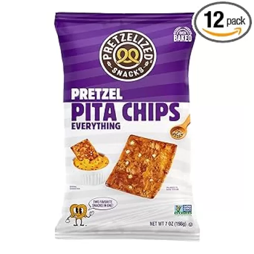 PRETZELIZED Snacks PRETZELIZED Pretzel Pita Chips, Everything Flavored, 7oz Bag (Pack of 12)