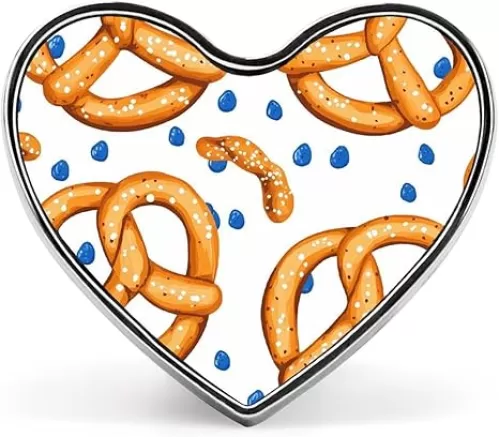 Pretzels Pattern Cute Brooch Badge Metal Heart Shaped Lapel Pins for Men Women Clothes Bag Hat Jewelry Accessories