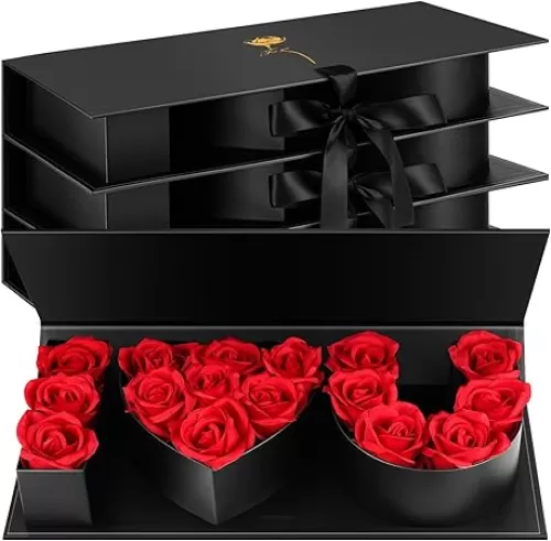 PYQTH 4 Pcs Empty I Love You Box for Flowers Large Thicker Letter Shaped Fillable Flower Gift Box I Heart U Packaging Boxes for Valentines Mothers Day Wedding Anniversary Birthday (Black)