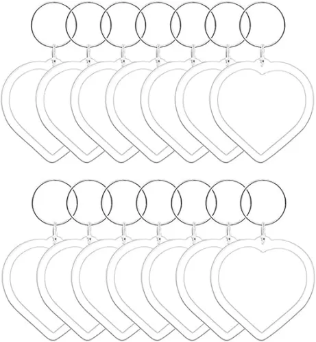 QUUPY 25PCS Clear Acrylic Heart Shape Blank Photo Keychains Photo Frame Keychain Keyring Insert Personalized Picture Snapin Keychain for Family Gifts