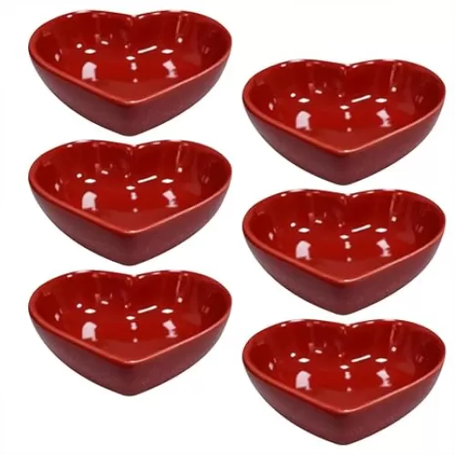 Red 6 pcs Heart Shaped Porcelain Soy Sauce Dish Ceramic Dip Dipping Bowls 1.65 oz for Dinner Baking BBQ and Cooking
