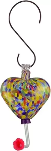 Red Carpet Studios Glass Hummingbird Feeder Heart-Shaped Hanging Garden Décor, 6-Ounce, Multicolor