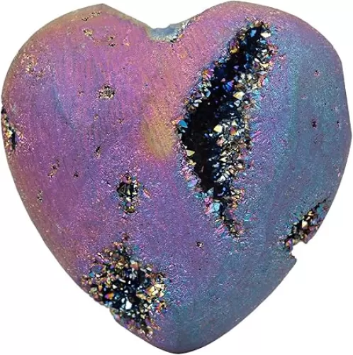 rockcloud Heart Shape Titanium Coated Agate Geode Druzy Home Decoration Pocket Stones Specimen, Rainbow