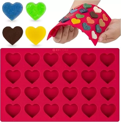 Rycore Mini Silicone Heart Molds - Perfect for Chocolates, Jello, and Ice Cubes - Small Heart Silicone Mold, Heart Shaped Ice Cube Trays, and More [1 Pack]