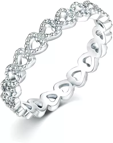 Savlano 925 Sterling Silver Bezel Hearts Stackable Ring Band for Women - Made in Italy Comes With a Gift Box