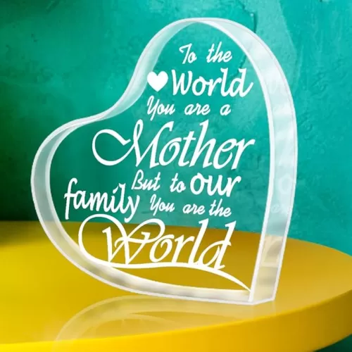 SICOHOME Mothers Gifts for Mom, 4" Heart Shape for Mom, to The World, You are A Mother, But to Our Family, You are The World, for Mom Birthday Gifts from Son, Daughter, Husband Heart Shaped
