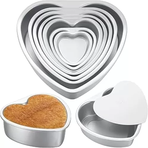 Sieral 7 Pcs Aluminum Heart Shaped Cake Pans Set 3/4/ 5/6/ 8/10 Inch DIY Nonstick Baking Pan with Removable Bottom Cake Dessert Baking Mould Supplies