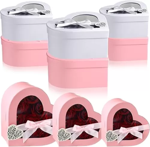Skyygemm 6 Pcs Heart Shaped Box for Flowers Arrangements 3 Sizes Pink and White Floral Nesting Gift Boxes with Card and Ribbon Best Mom Ever for Mother of the Bride Groom Wedding Birthday Present