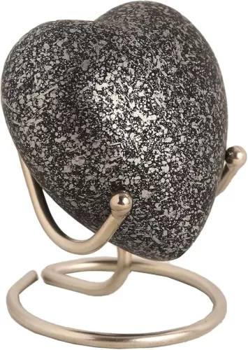 Small Cremation Urn Heart-Shaped Keepsake Memorial Jar Pot Container | Small Urn for Funeral Ashes Burial | Textured Metal Keepsake with Stand