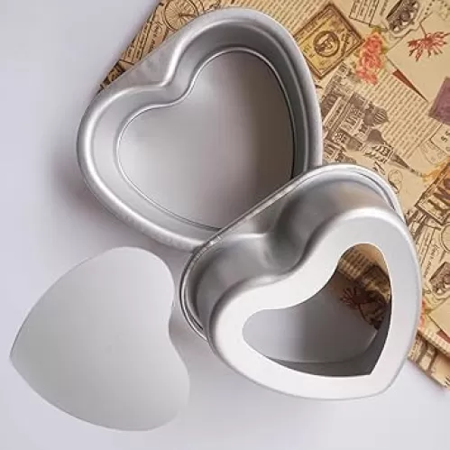 Small Heart Shape Cake Pan 2 PCS, Aluminum Heart Cake Mold with Removable Bottom, Heart Shaped Baking Maker, Detachable Push Pan Cheesecake Pan DIY Cakepan Set - 4 Inch