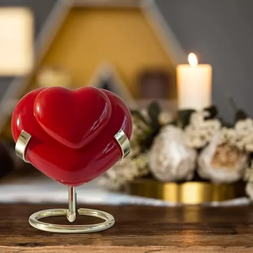 Small Heart Urn for Human Ashes Mini Red Ceramics Keepsake urn with Stand Little Heart Shaped Memorial Cremation Urns Beautiful Mini Sharing Funeral Urns for Your Loved One