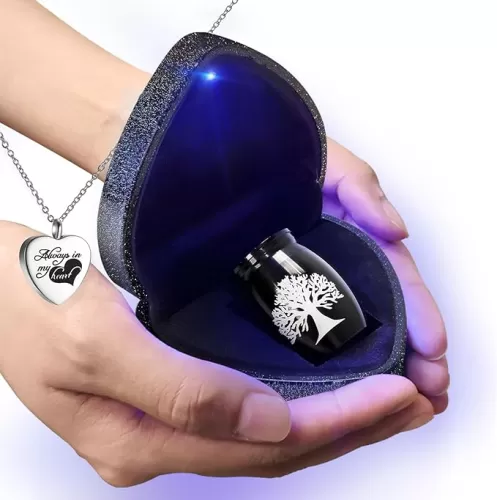 Small Urns for Ashes Keepsake, Mini Container for Ashes of Loved Ones, Tiny Urns Ashes Holder with Heart Case & Urn Necklace & Funnel